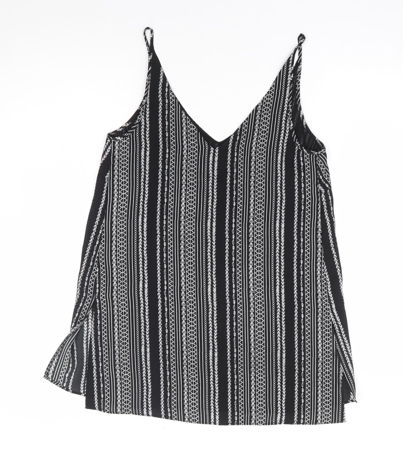 Papaya Womens Black Geometric Polyester Camisole Tank Size 10 V-Neck