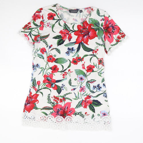 Dorothy Perkins Womens Multicoloured Floral 100% Cotton Jersey T-Shirt Size 10 Round Neck