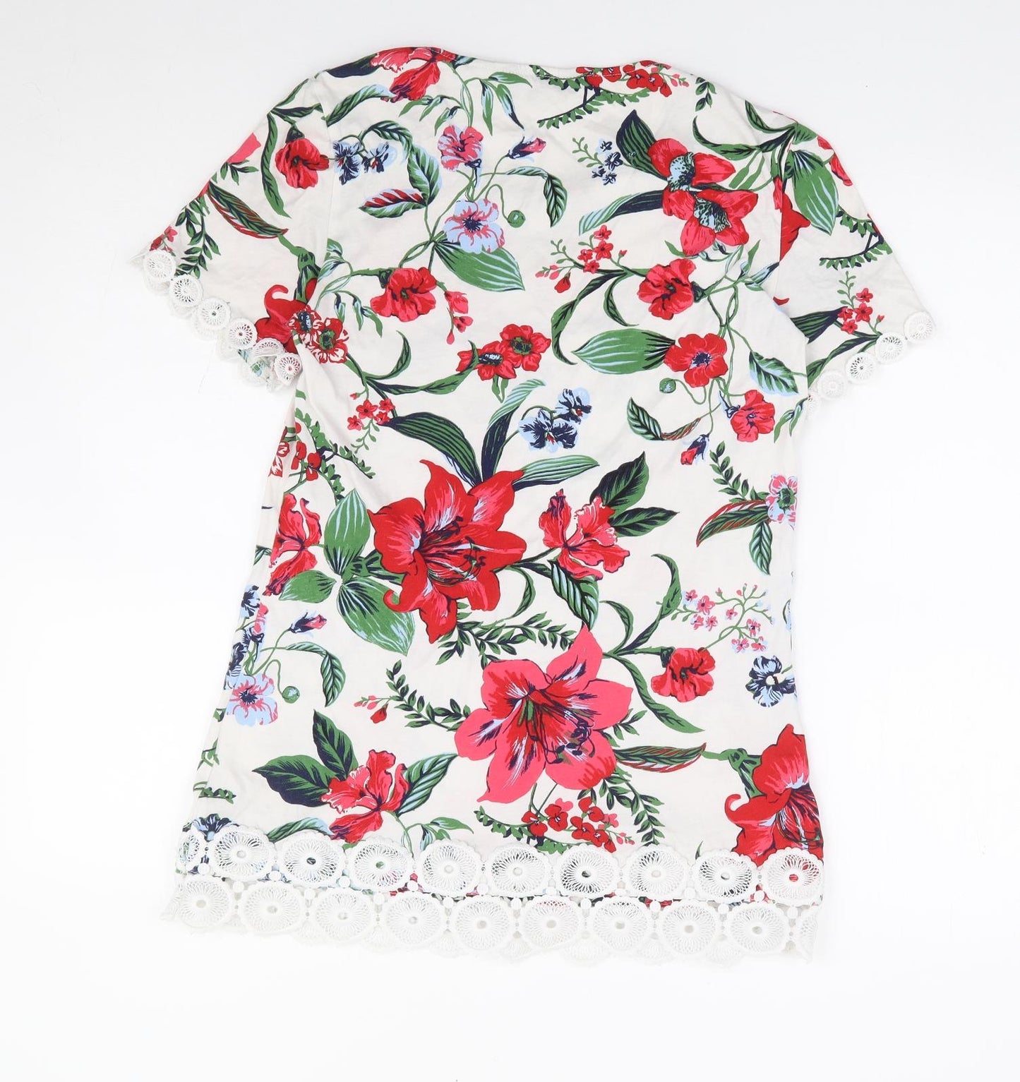 Dorothy Perkins Womens Multicoloured Floral 100% Cotton Jersey T-Shirt Size 10 Round Neck