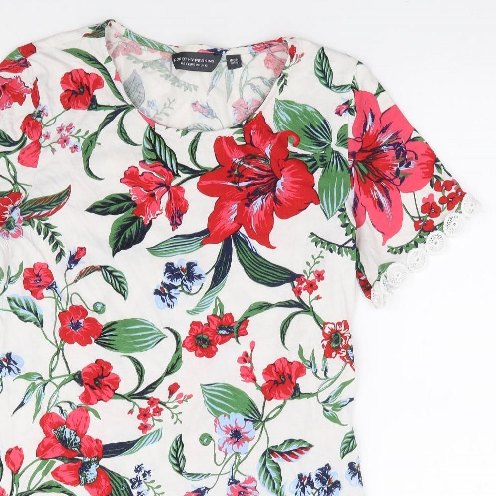 Dorothy Perkins Womens Multicoloured Floral 100% Cotton Jersey T-Shirt Size 10 Round Neck