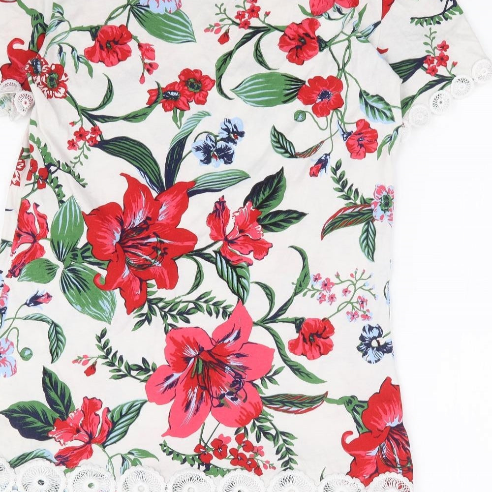 Dorothy Perkins Womens Multicoloured Floral 100% Cotton Jersey T-Shirt Size 10 Round Neck