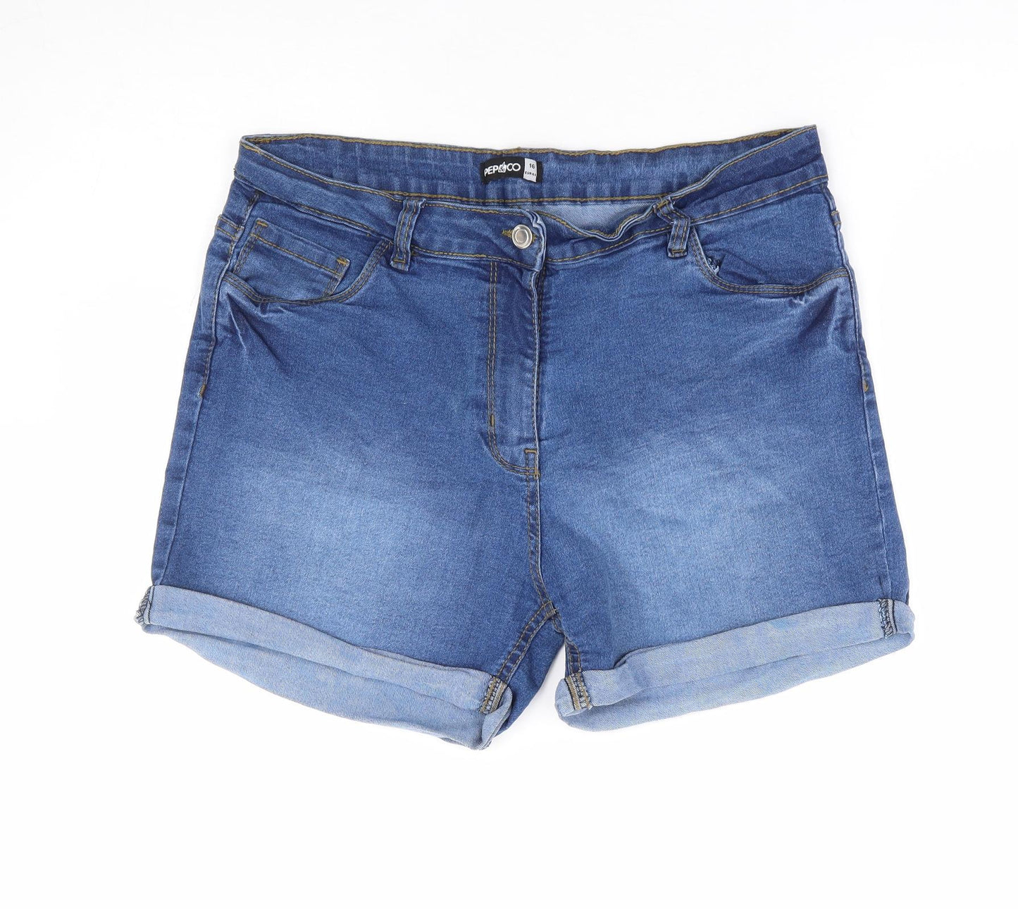 Pep & Co Womens Blue Cotton Mom Shorts Size 16 L6 in Regular Zip