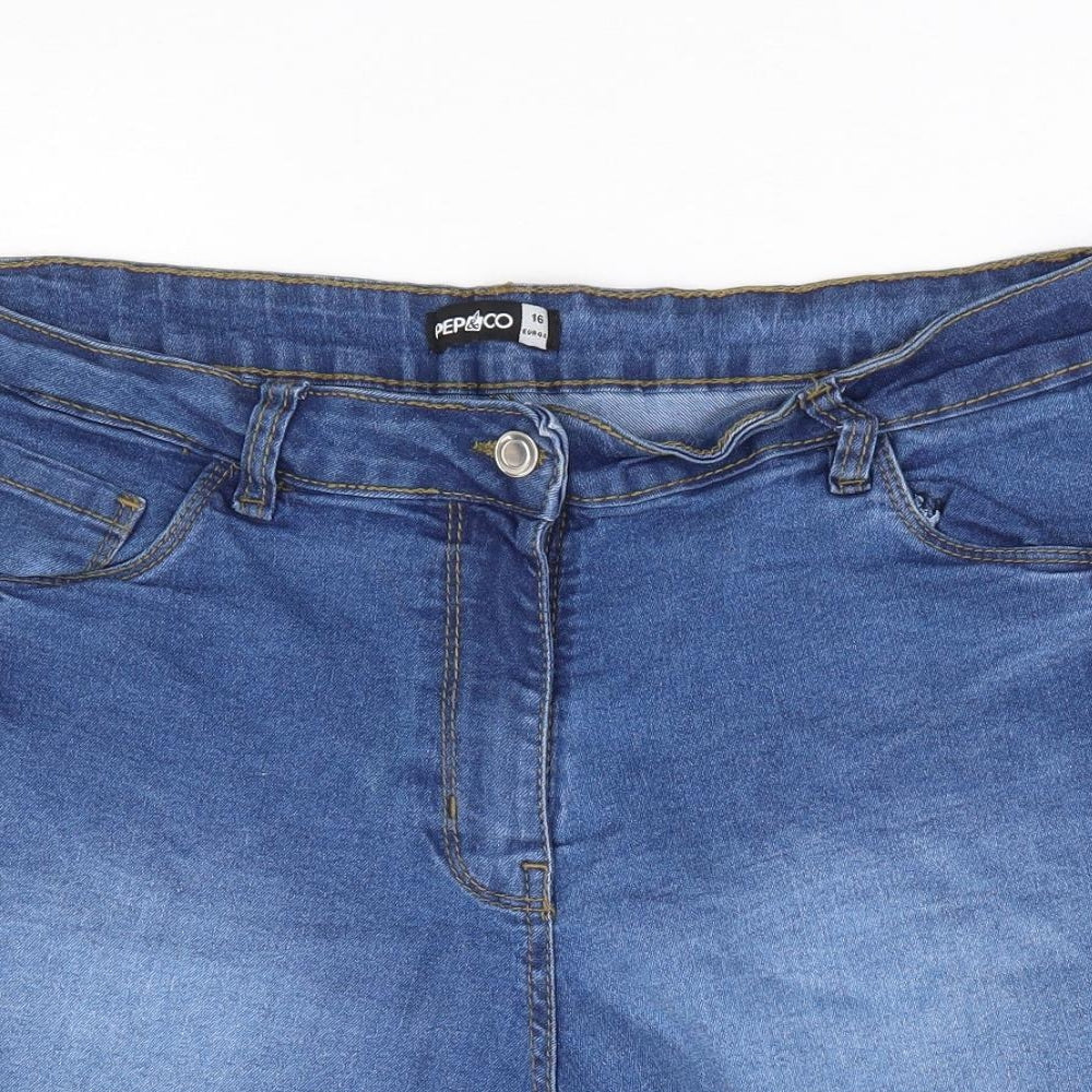 Pep & Co Womens Blue Cotton Mom Shorts Size 16 L6 in Regular Zip