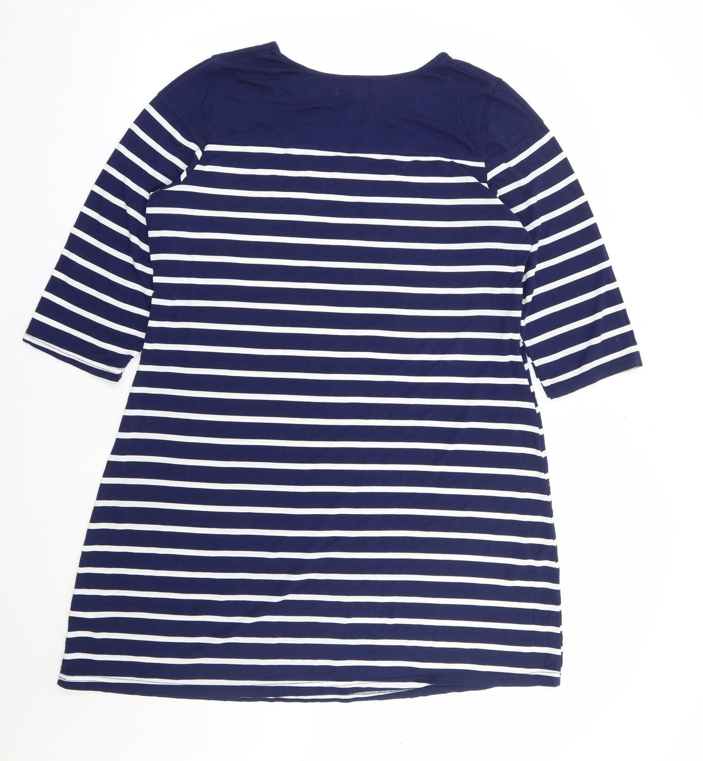 Studio Womens Blue Striped Viscose A-Line Size 16 Round Neck Pullover