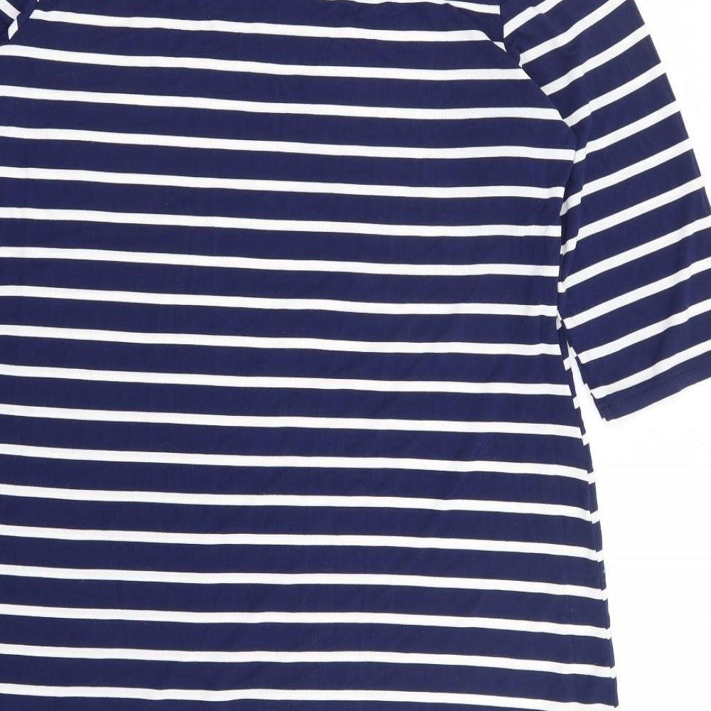 Studio Womens Blue Striped Viscose A-Line Size 16 Round Neck Pullover