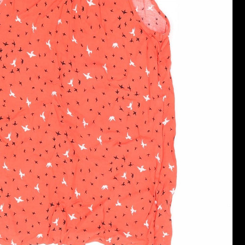 Dunnes Womens Orange Geometric Viscose Jersey Blouse Size 14 Round Neck - Tie Front