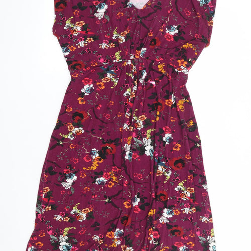Joe Browns Womens Purple Floral Viscose A-Line Size 14 V-Neck Pullover
