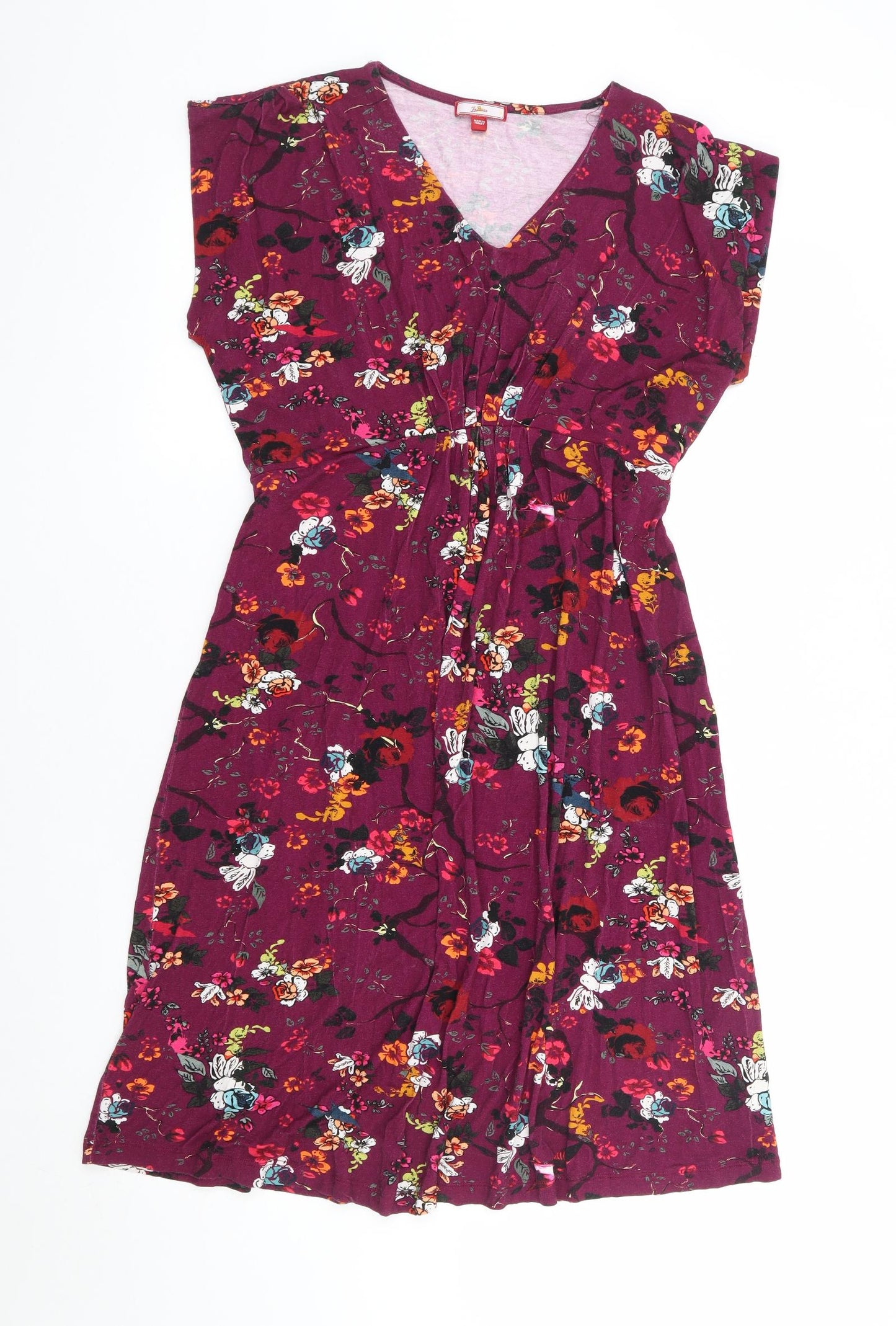 Joe Browns Womens Purple Floral Viscose A-Line Size 14 V-Neck Pullover