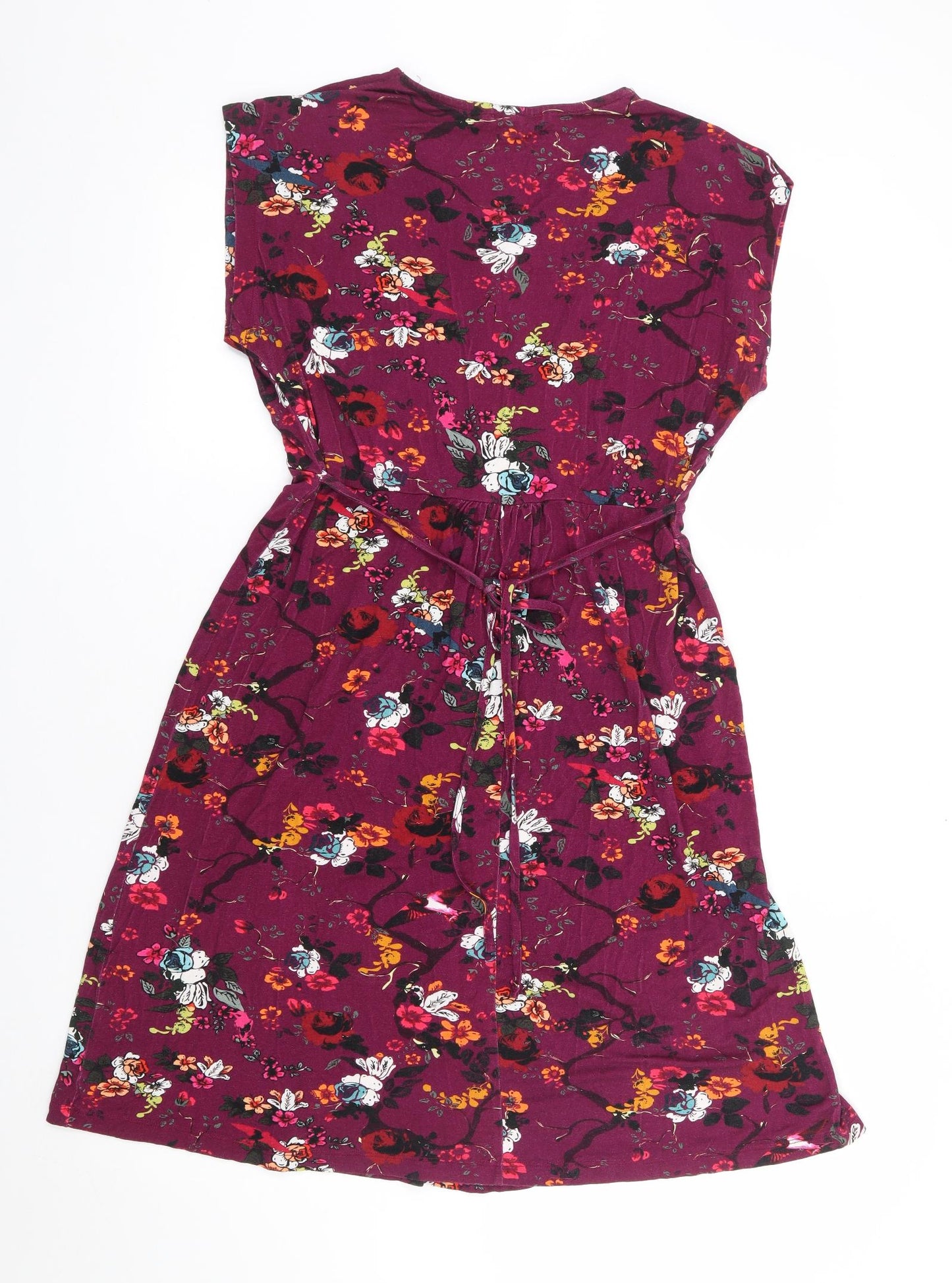 Joe Browns Womens Purple Floral Viscose A-Line Size 14 V-Neck Pullover