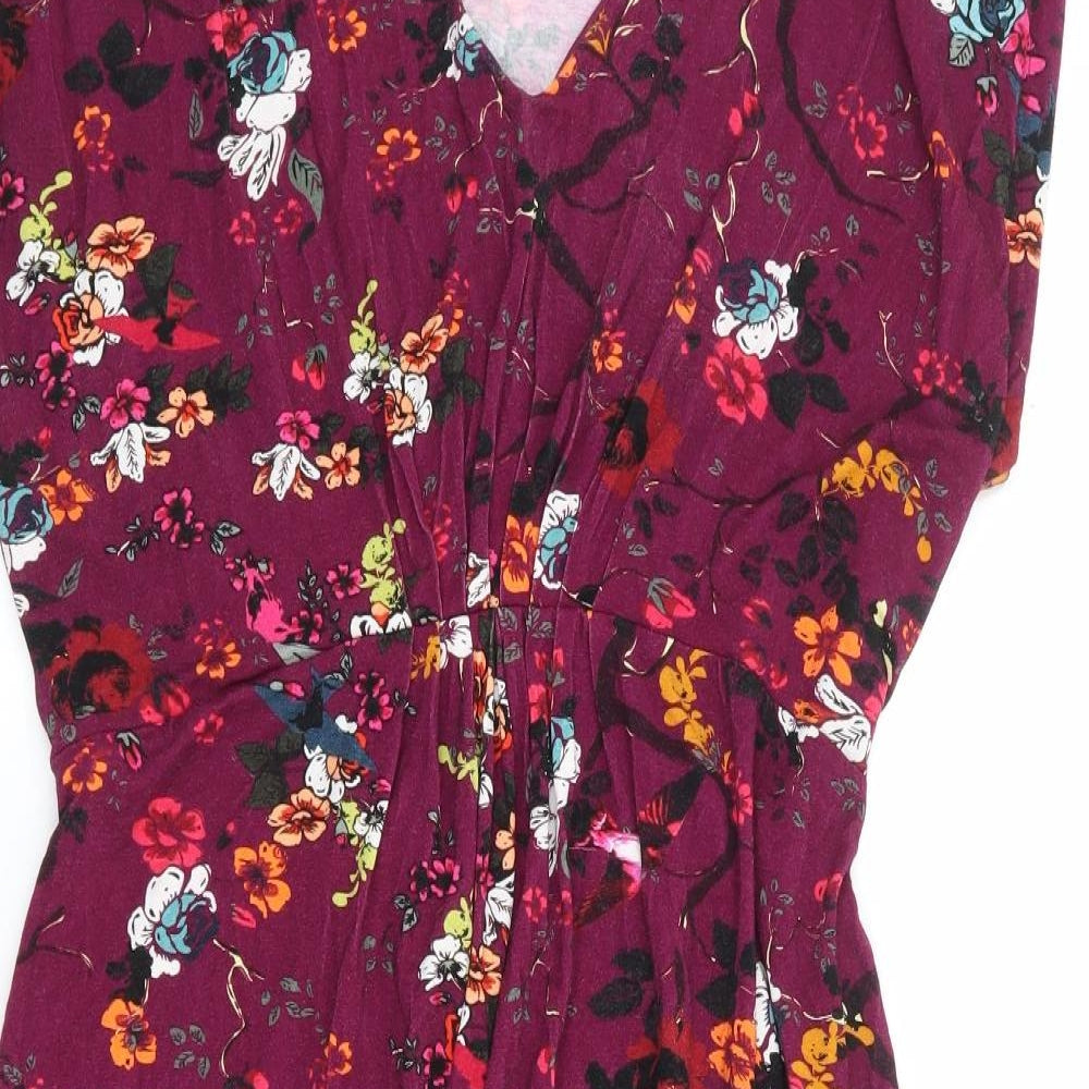 Joe Browns Womens Purple Floral Viscose A-Line Size 14 V-Neck Pullover