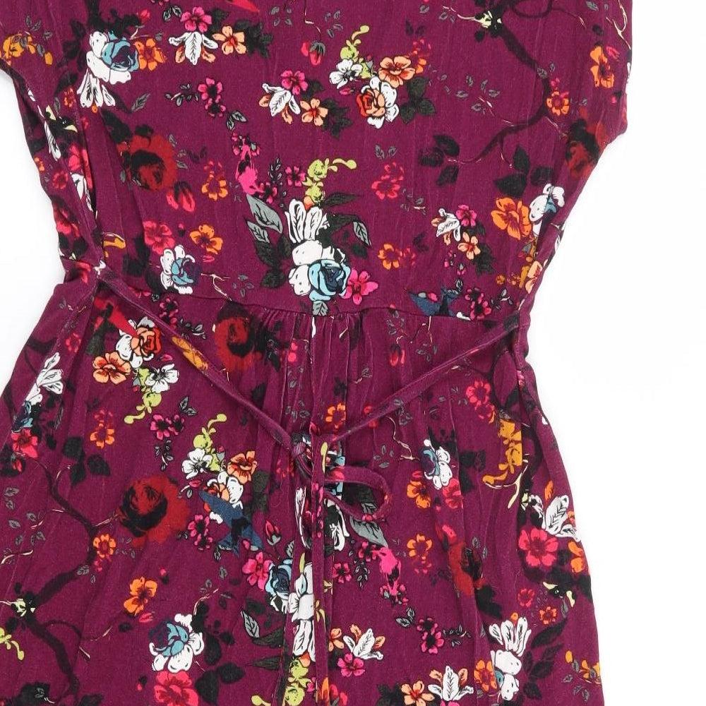 Joe Browns Womens Purple Floral Viscose A-Line Size 14 V-Neck Pullover
