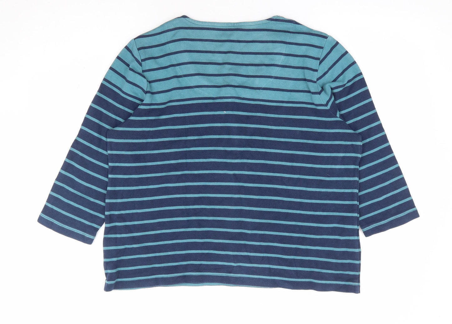 DASH Womens Blue Striped Cotton Jersey T-Shirt Size 18 Scoop Neck