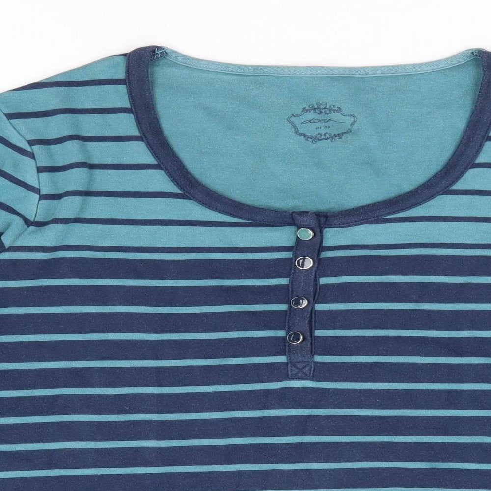 DASH Womens Blue Striped Cotton Jersey T-Shirt Size 18 Scoop Neck