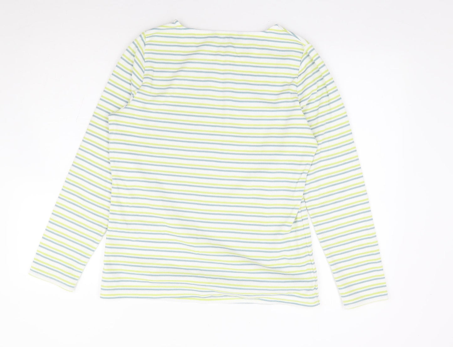 Bonmarché Womens Green Striped Polyester Jersey T-Shirt Size 12 Round Neck