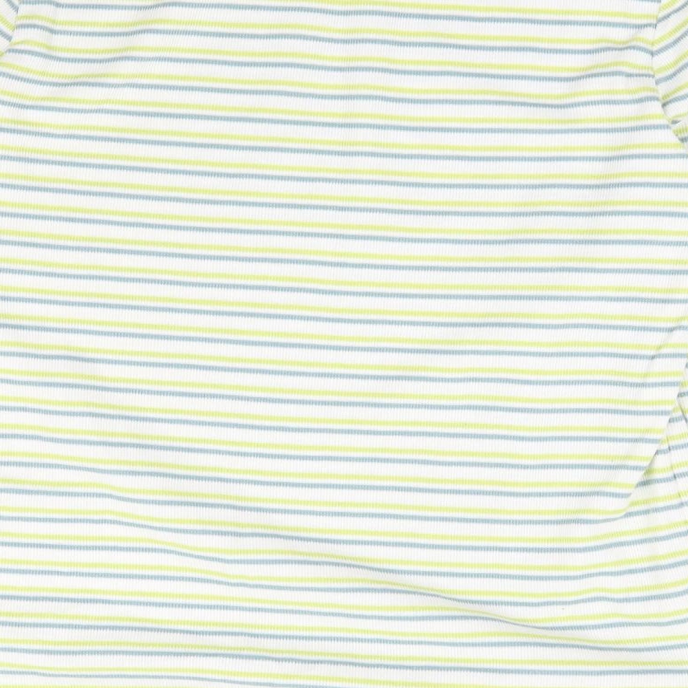 Bonmarché Womens Green Striped Polyester Jersey T-Shirt Size 12 Round Neck