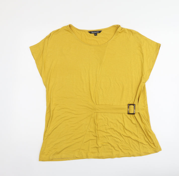 Bonmarché Womens Yellow Viscose Basic Blouse Size 18 Round Neck