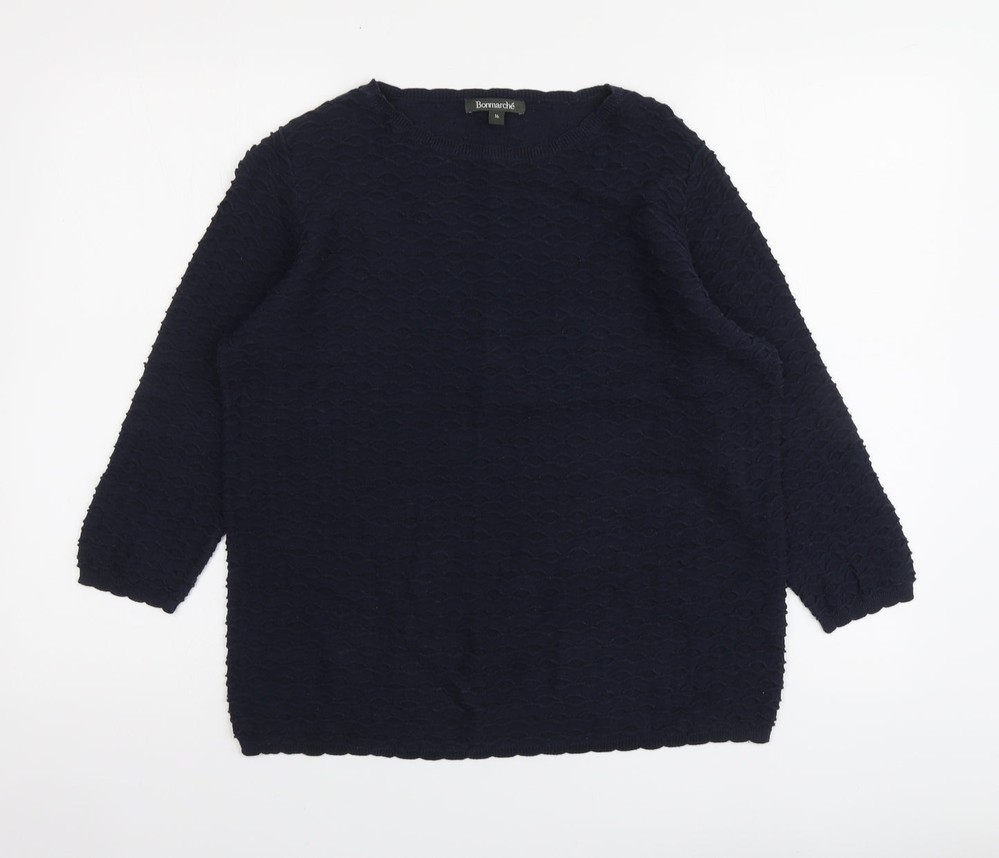 Bonmarché Womens Blue Round Neck Cotton Pullover Jumper Size 16