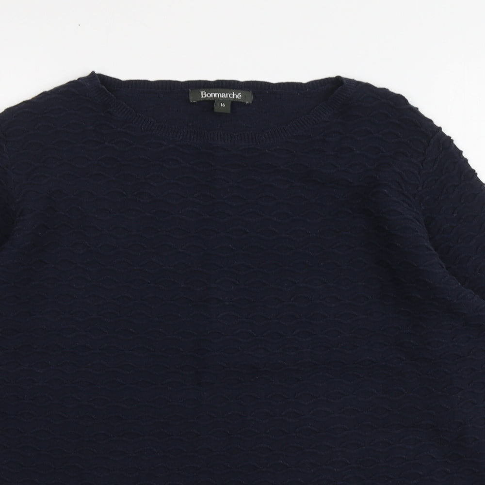 Bonmarché Womens Blue Round Neck Cotton Pullover Jumper Size 16