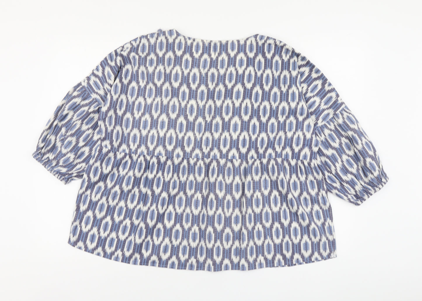 F&F Womens Blue Geometric Cotton Basic Blouse Size 18 Round Neck