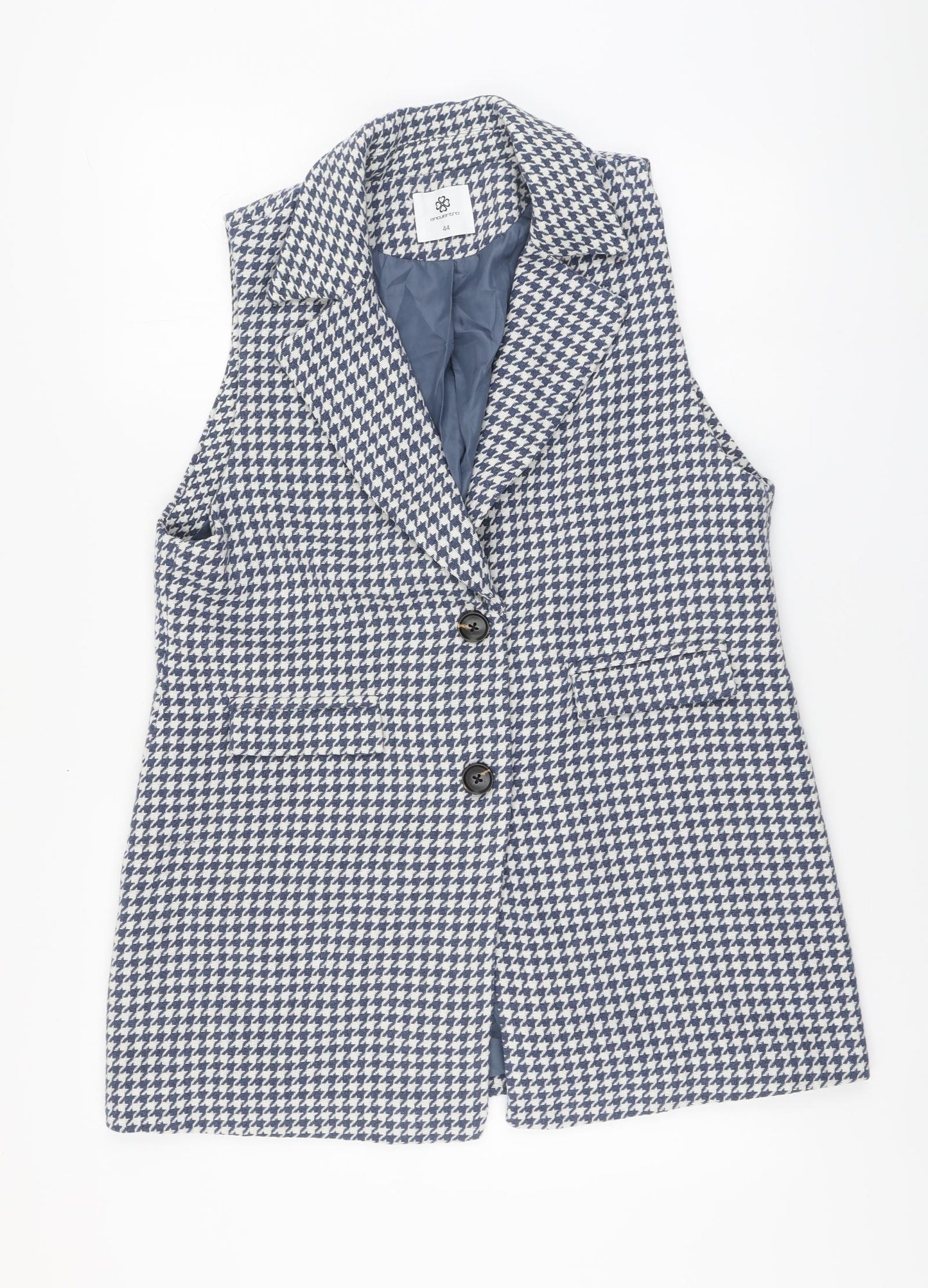 Encuentro Womens Blue Herringbone Gilet Jacket Size 44 Button