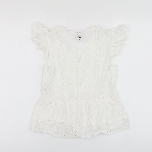 QED London Womens White Geometric Cotton Basic Button-Up Size 6 V-Neck