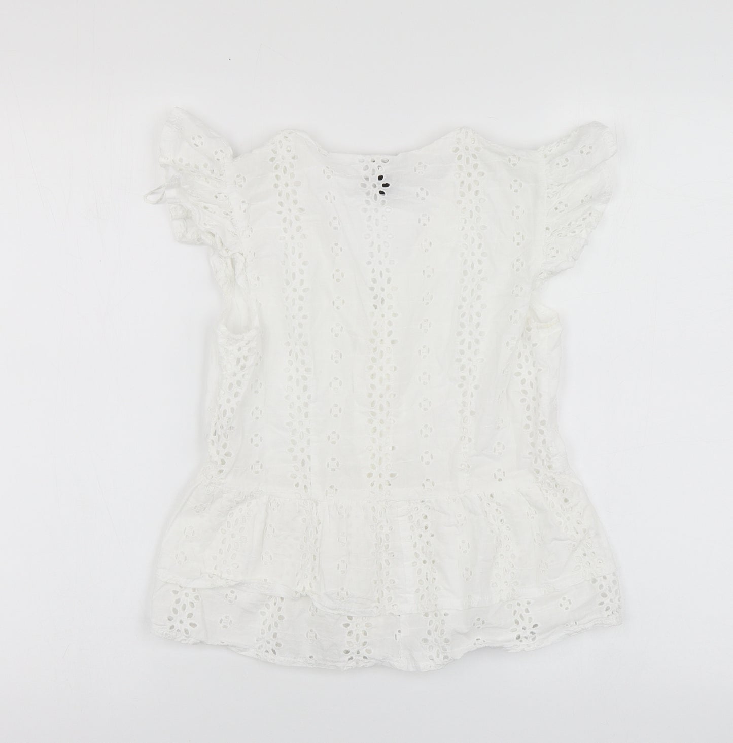 QED London Womens White Geometric Cotton Basic Button-Up Size 6 V-Neck