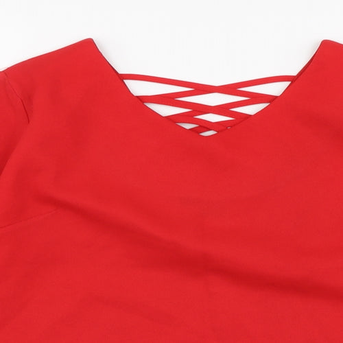 Cute Womens Red Polyester Basic Size 8 V-Neck - Bell Sleeve