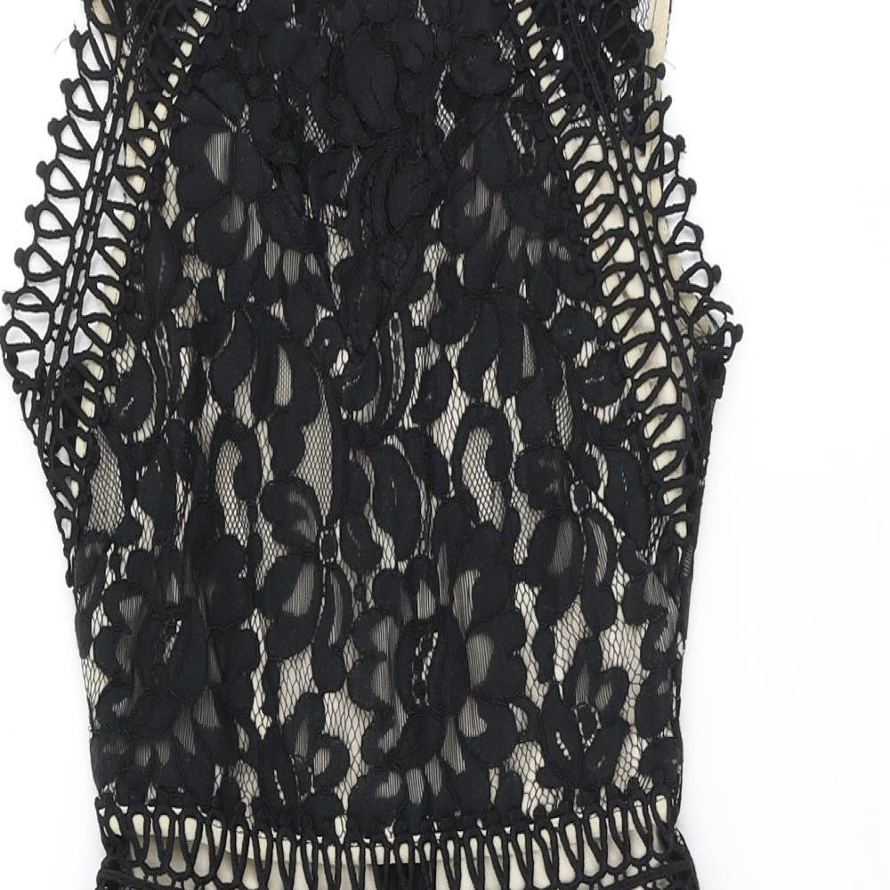 PRETTYLITTLETHING Womens Black Geometric Polyester Jumpsuit One-Piece Size 8 Zip