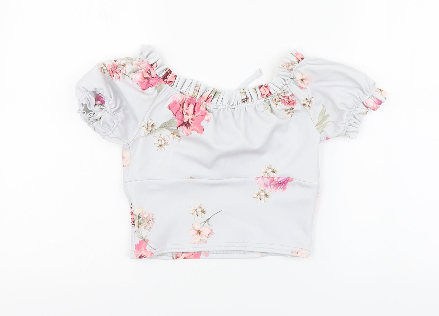 New Look Womens Blue Floral Polyester Basic Blouse Size 6 Square Neck