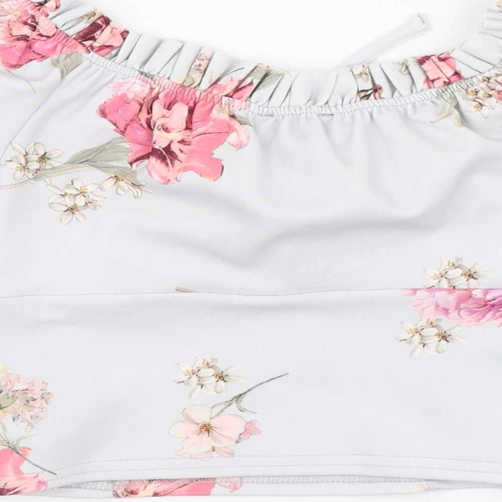 New Look Womens Blue Floral Polyester Basic Blouse Size 6 Square Neck