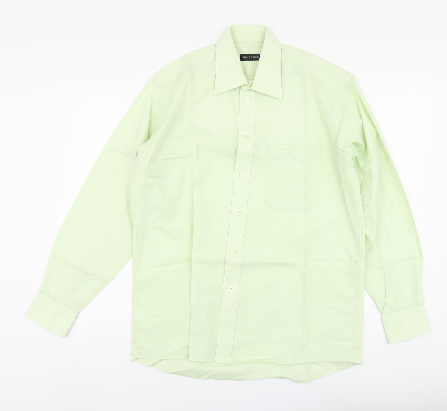 Pierre Cardin Mens Green Polyester Button-Up Size 15 Collared