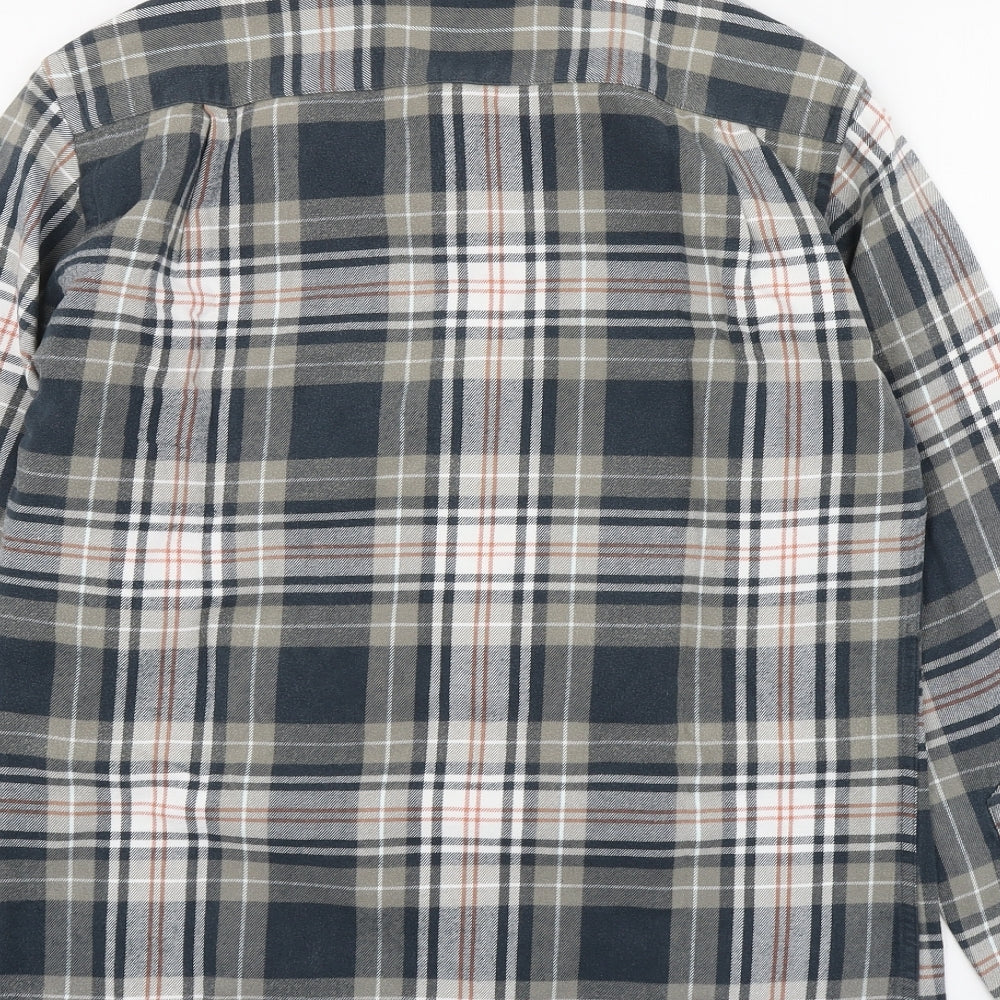 Dunnes Stores Mens Grey Plaid Cotton Button-Up Size M Collared Button