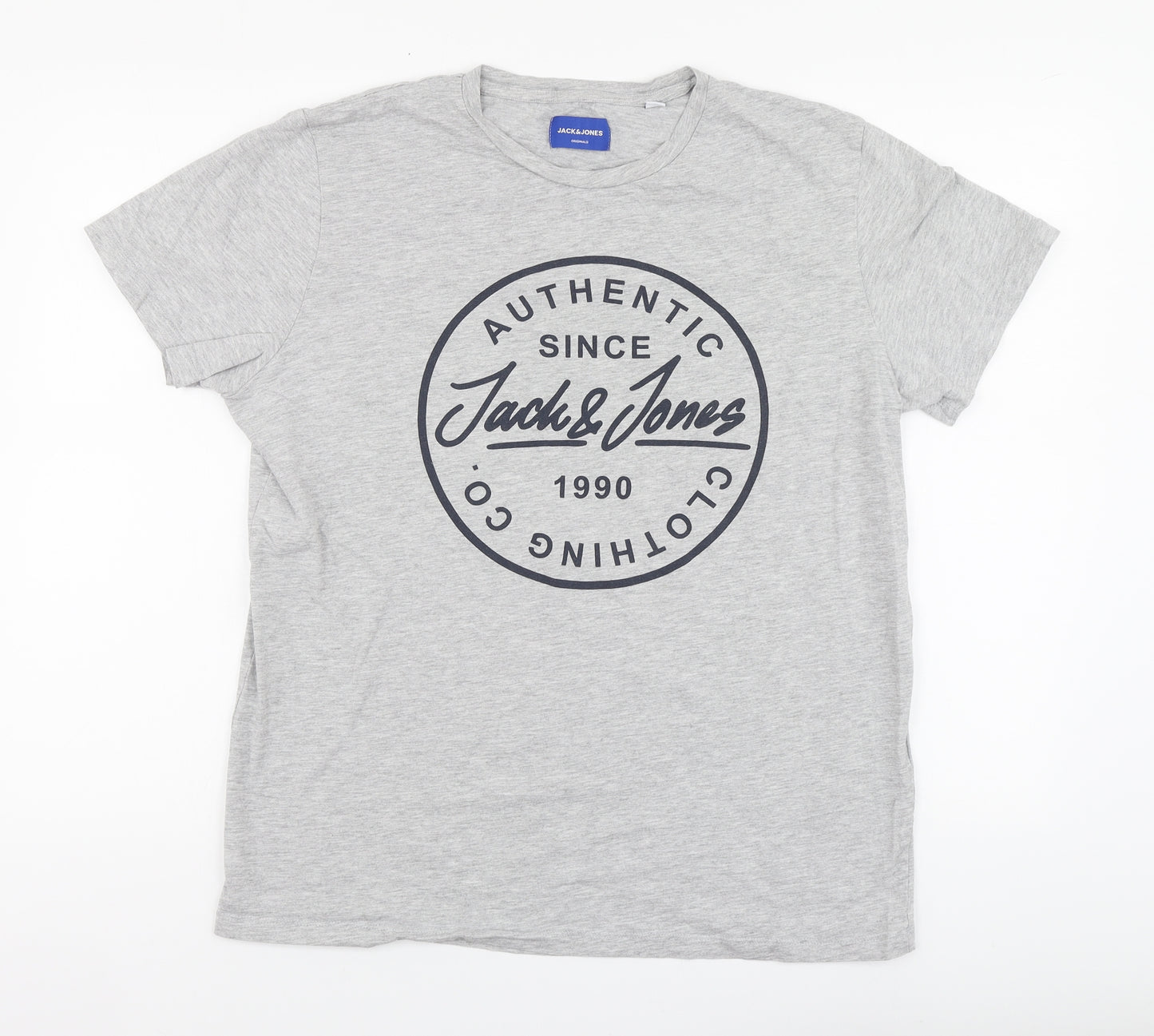 Jack&Jones Mens Grey Cotton T-Shirt Size M Round Neck