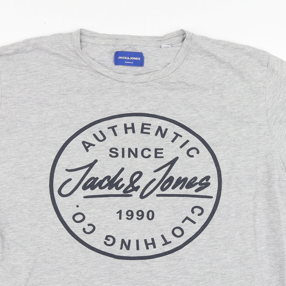 Jack&Jones Mens Grey Cotton T-Shirt Size M Round Neck