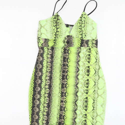 I-X London Womens Green Animal Print Polyester Basic Tank Size 6 V-Neck - Snake Print
