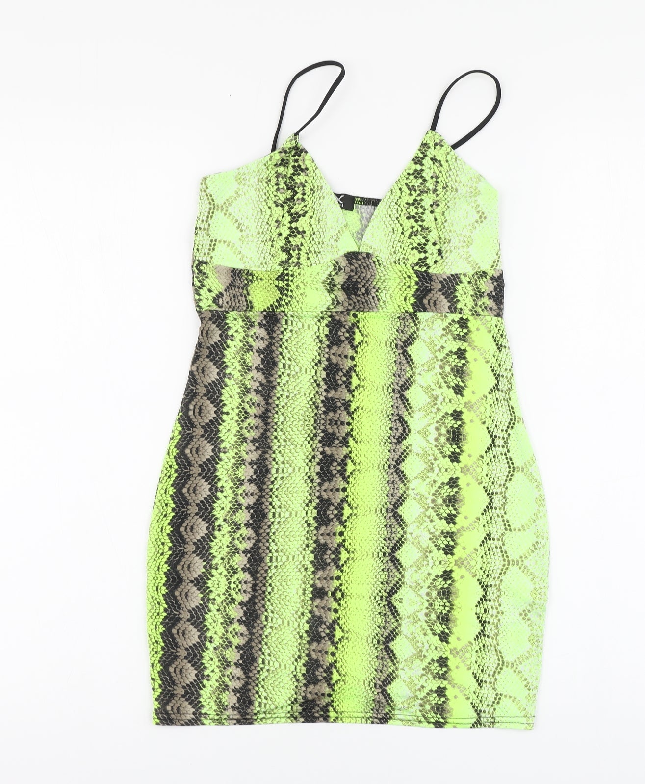 I-X London Womens Green Animal Print Polyester Basic Tank Size 6 V-Neck - Snake Print