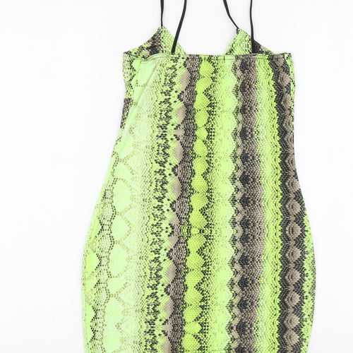I-X London Womens Green Animal Print Polyester Basic Tank Size 6 V-Neck - Snake Print