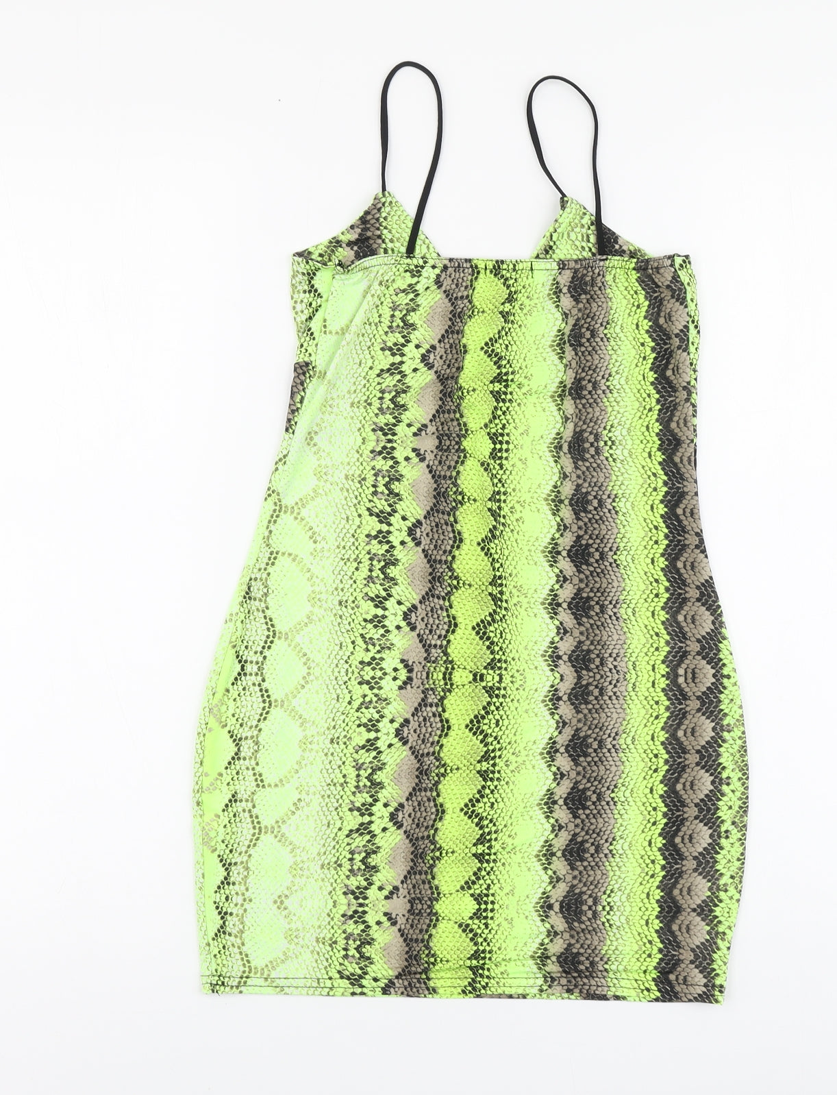I-X London Womens Green Animal Print Polyester Basic Tank Size 6 V-Neck - Snake Print