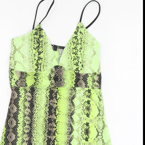 I-X London Womens Green Animal Print Polyester Basic Tank Size 6 V-Neck - Snake Print
