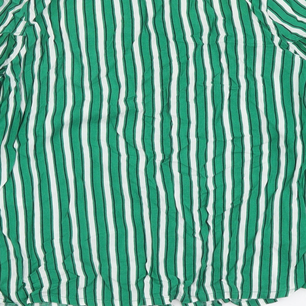 Papaya Womens Green Striped Viscose Basic Button-Up Size 10 Round Neck - Flowers