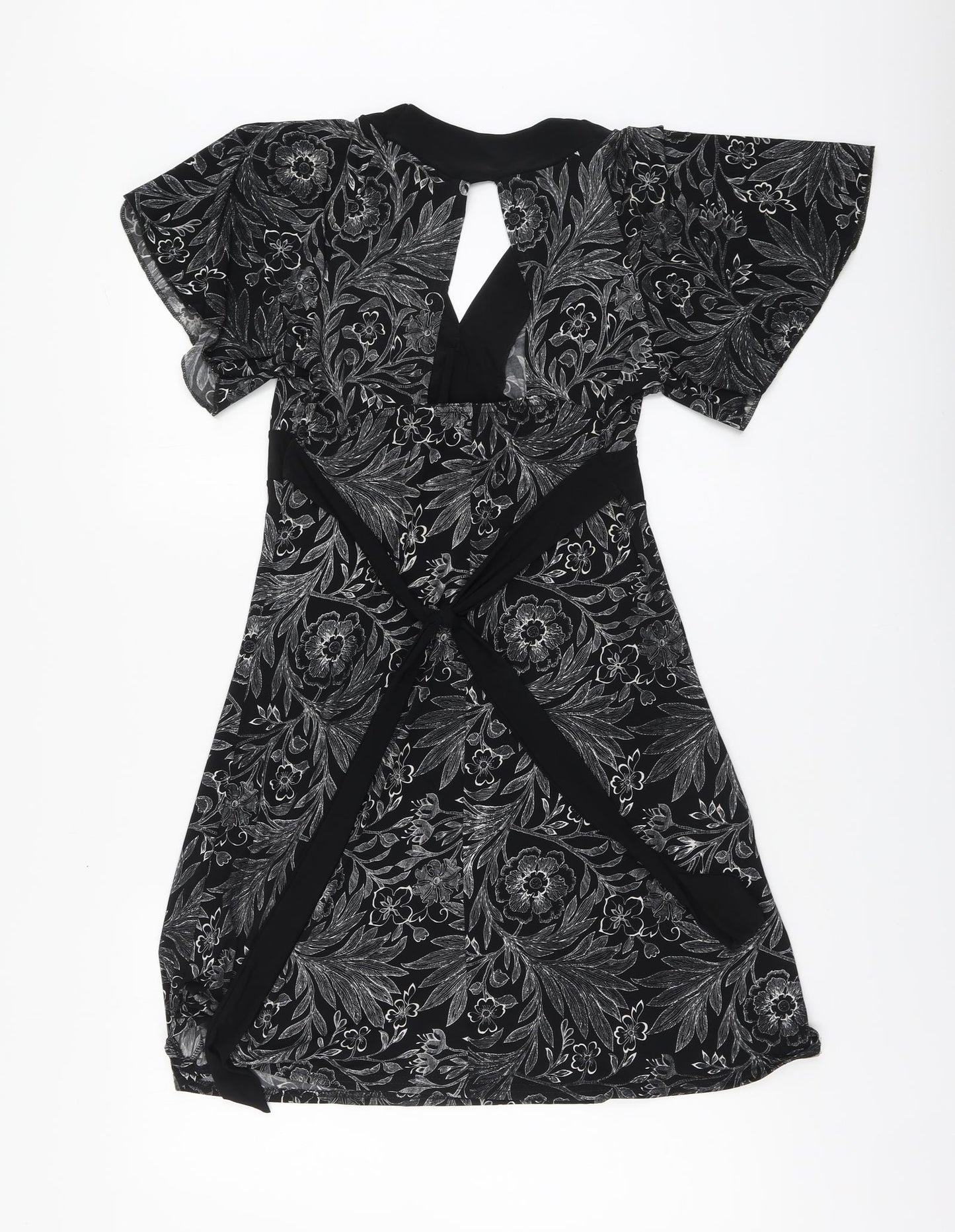 Quiz Womens Black Floral Polyester A-Line Size 14 V-Neck