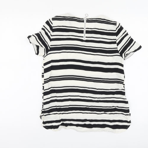 New Look Womens Black Striped Polyester Basic Blouse Size 10 Round Neck