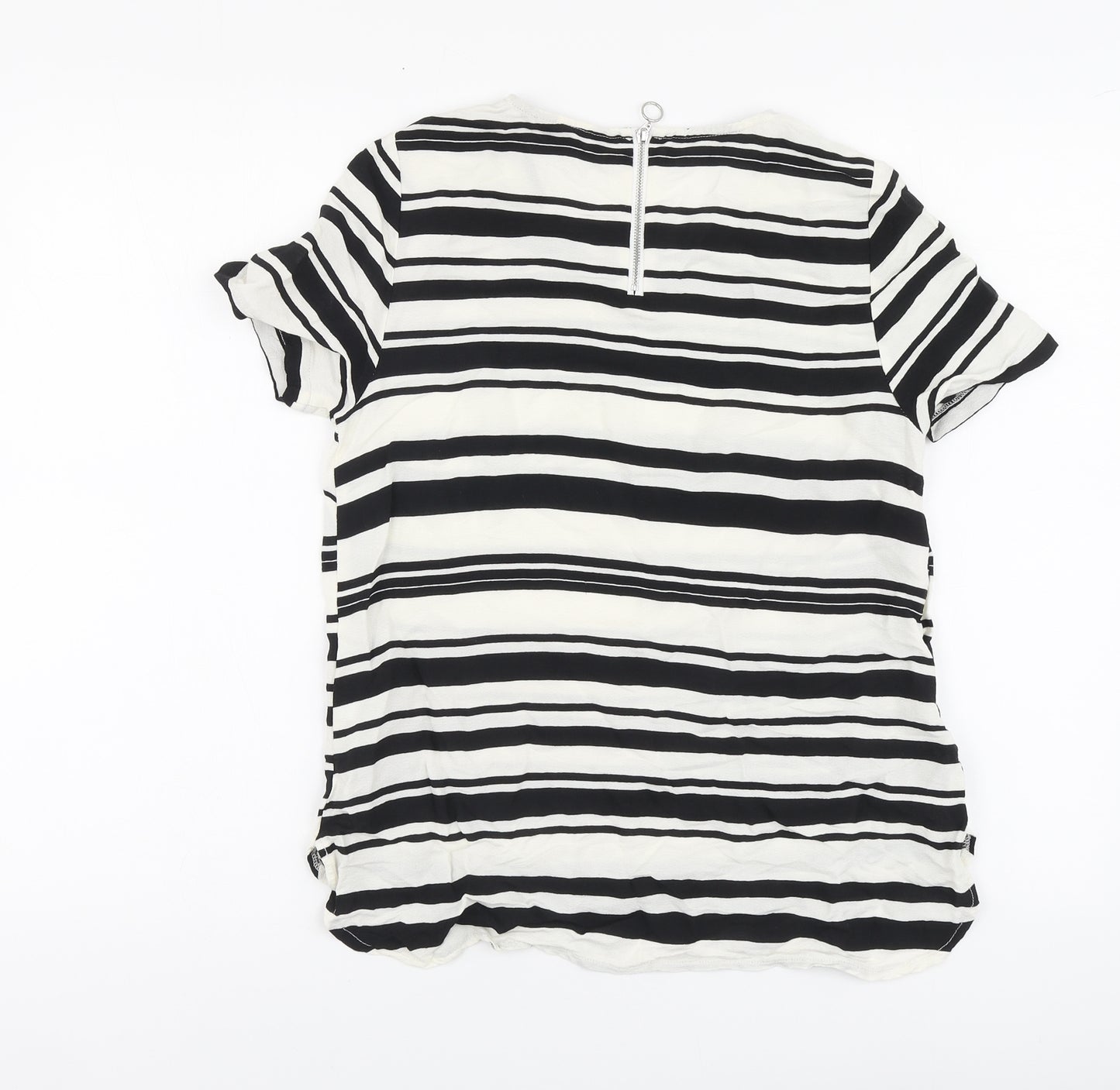 New Look Womens Black Striped Polyester Basic Blouse Size 10 Round Neck