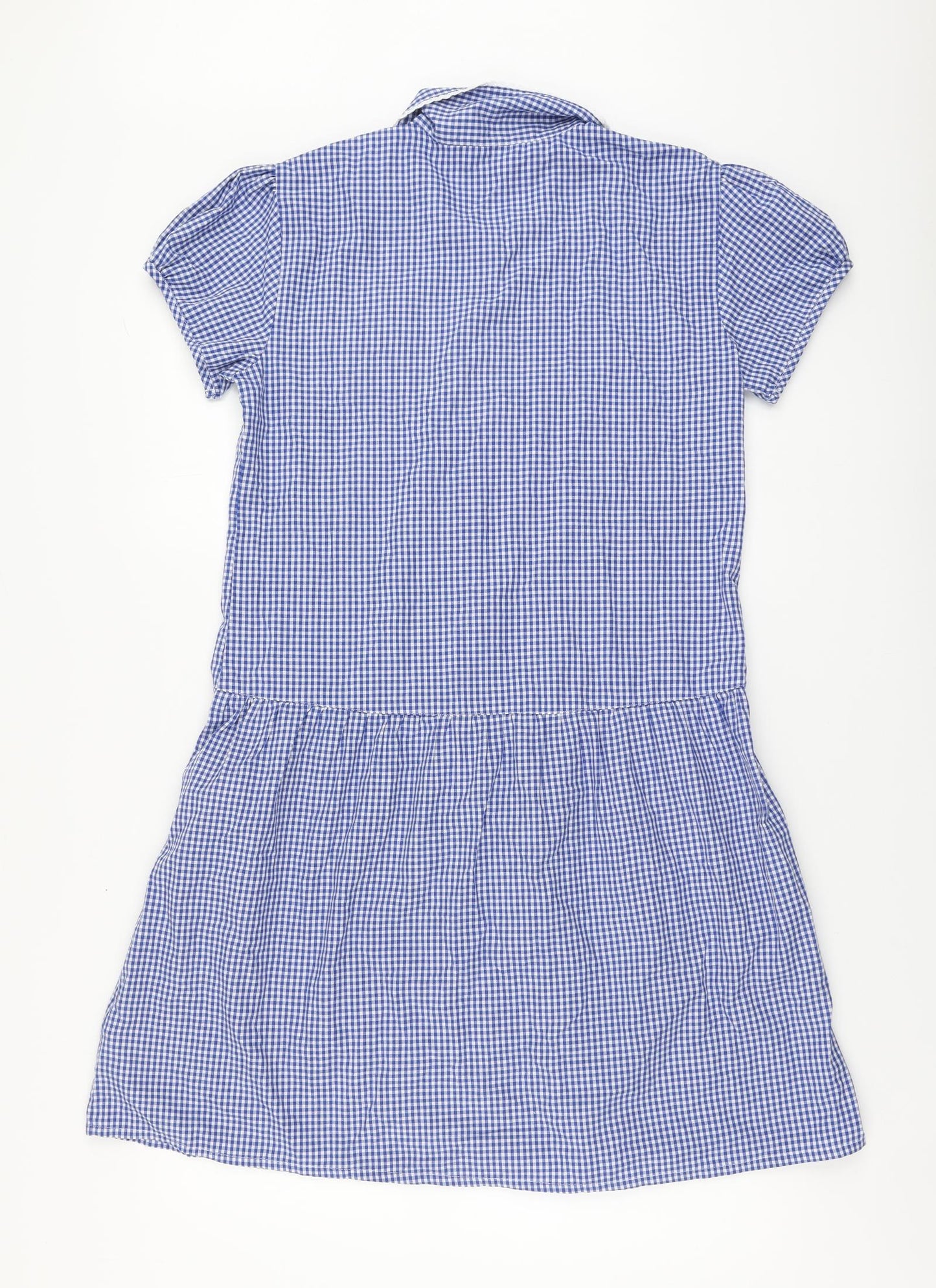 Marks and Spencer Girls Blue Gingham Cotton A-Line Size 13-14 Years Collared Button - School