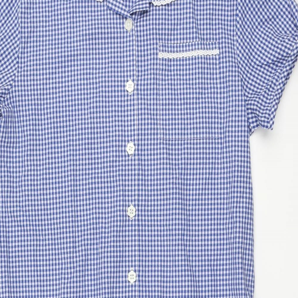 Marks and Spencer Girls Blue Gingham Cotton A-Line Size 13-14 Years Collared Button - School