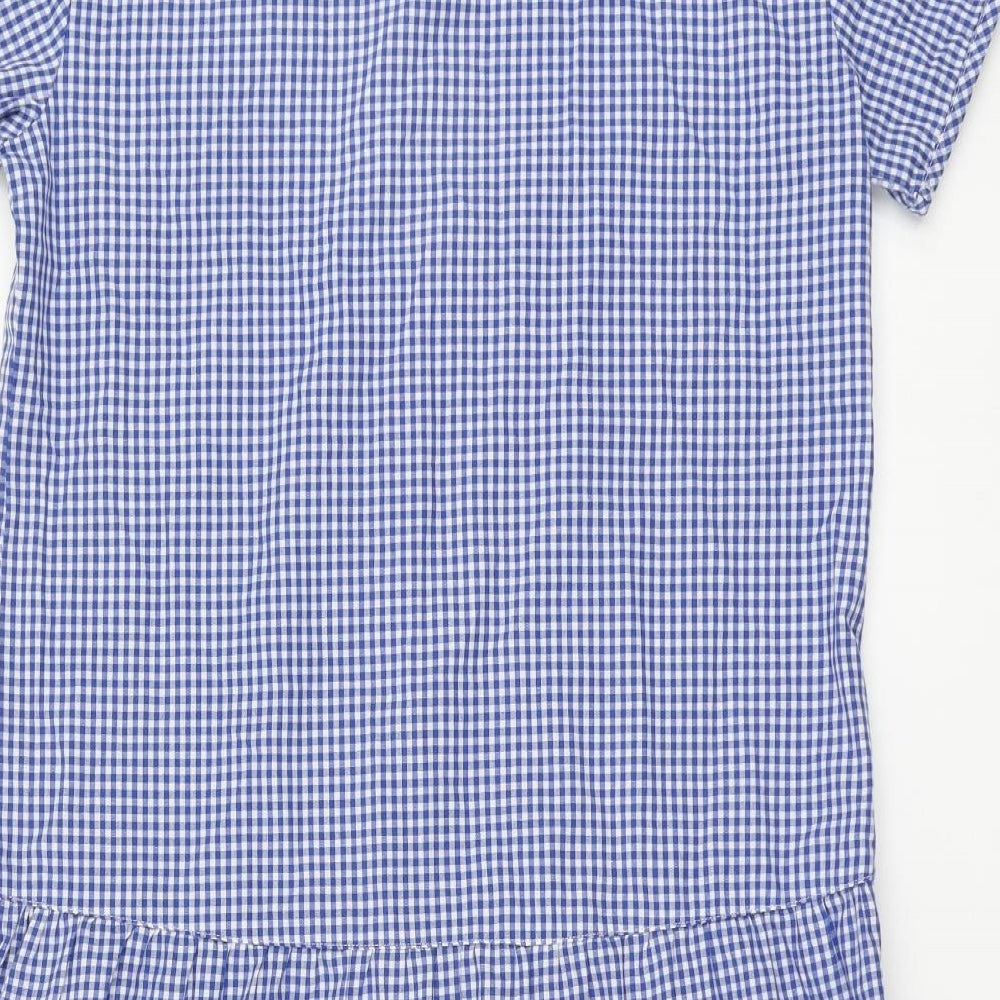 Marks and Spencer Girls Blue Gingham Cotton A-Line Size 13-14 Years Collared Button - School
