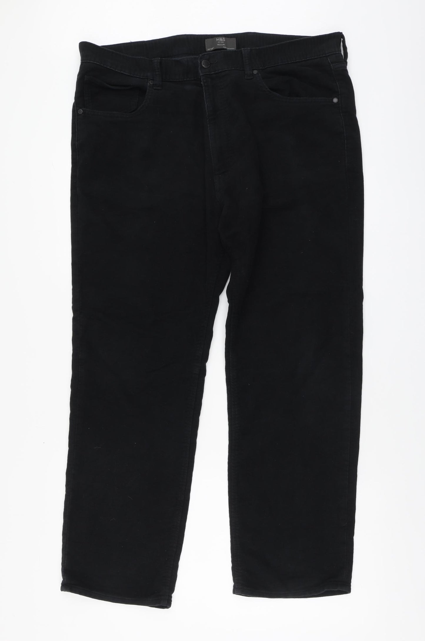 Marks and Spencer Mens Black Cotton Straight Jeans Size 38 L28 in Regular Button