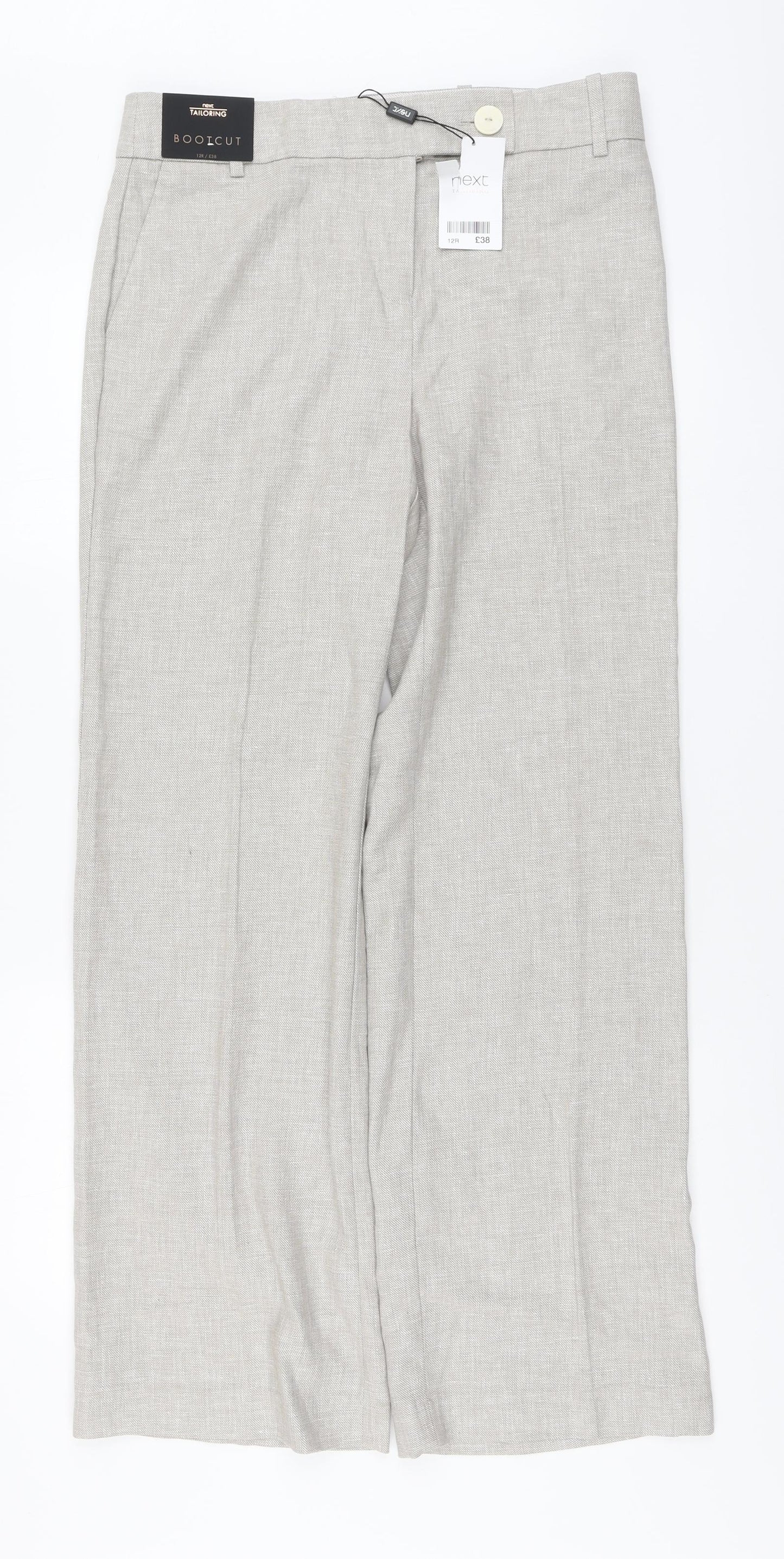 NEXT Womens Beige Linen Trousers Size 12 L31 in Regular Button