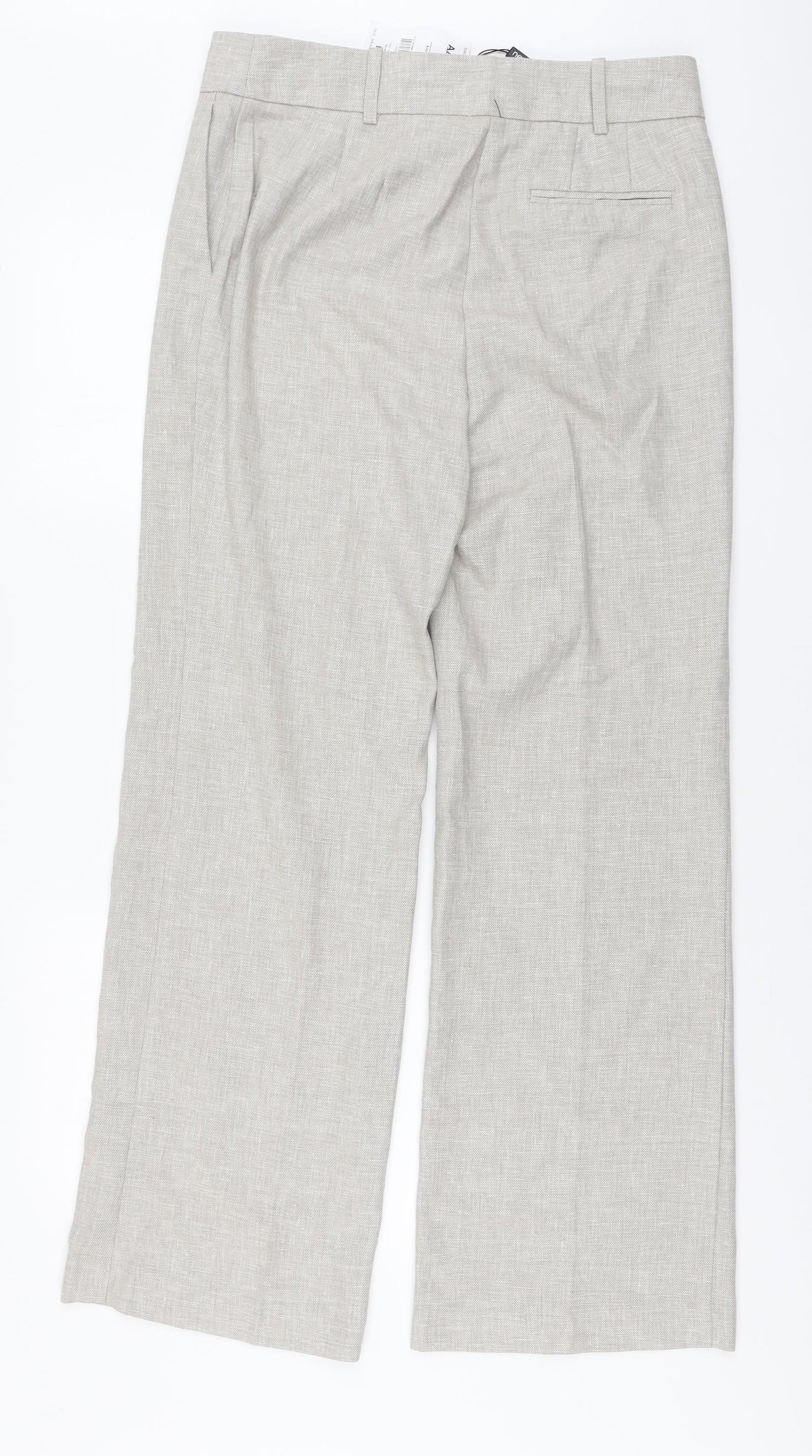 NEXT Womens Beige Linen Trousers Size 12 L31 in Regular Button