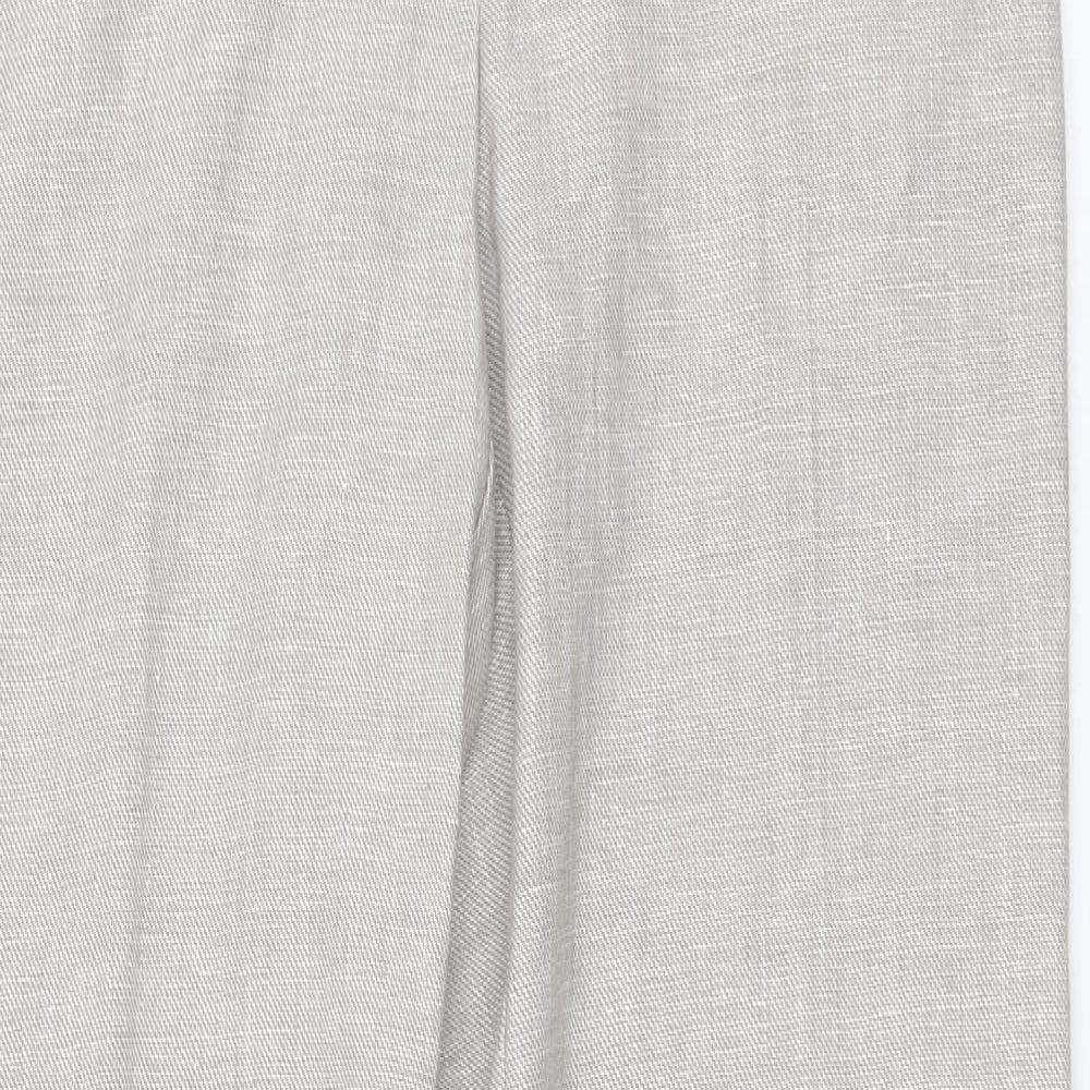 NEXT Womens Beige Linen Trousers Size 12 L31 in Regular Button